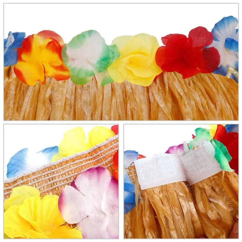 8-Piece Hawaiian Hula Costume Set – Grass Skirt, Flower Lei Necklace, Headband, Anklets & Bracelets for Parties and Dress-Up