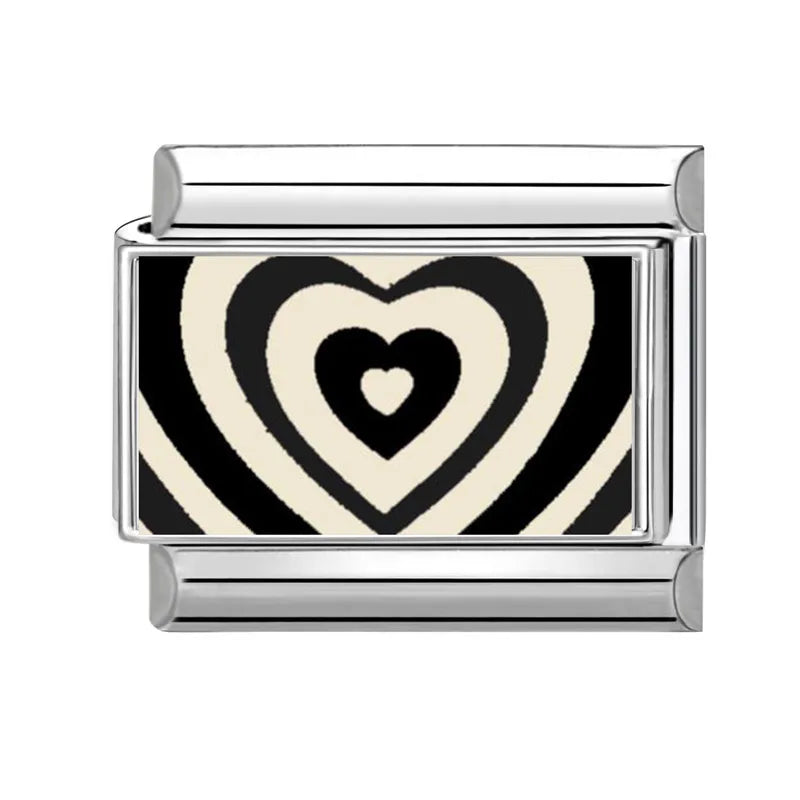 DIY Italian Charm Bracelet – Black & Red Cat Eye, Heart & Stripe Charms, 9mm Stainless Steel