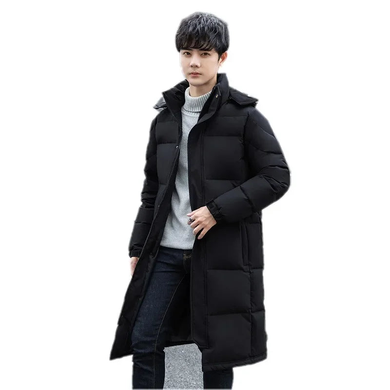 Winter Long White Down Jackets Men Women Hooded Thick Warm Over-the-Knee Puffer Jacket Man Overcoats Couple Padded Down Coat