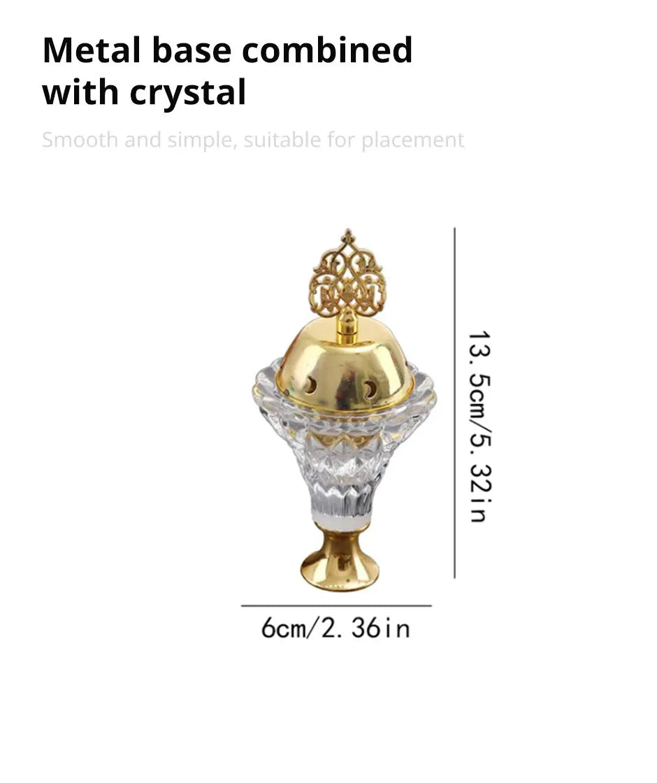 1Pc Artificial Crystal Incense Bakhoor Burner With Cover Aromatherapy Diffuser Metal Crafts Family Yoga Studio Home Decoration Ornaments