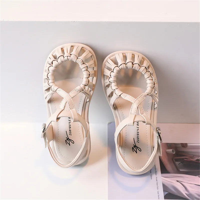 2025 New Summer Children Sandals Leather Cut-out Kids Sandals Soft Sole Non-slip Beach Shoes Fashion Girls Sandals 26-37