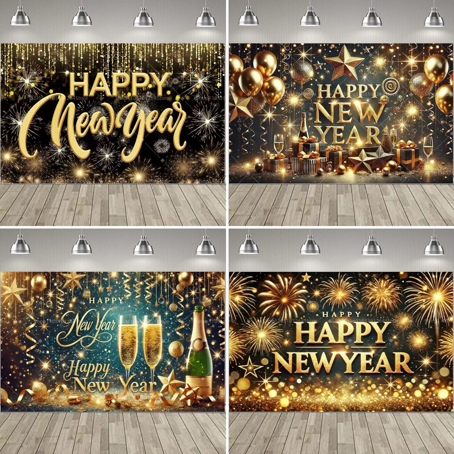 Black & Gold Happy New Year Party Decoration Banner – Festive Photo Backdrop for New Year & Holiday Celebrations
