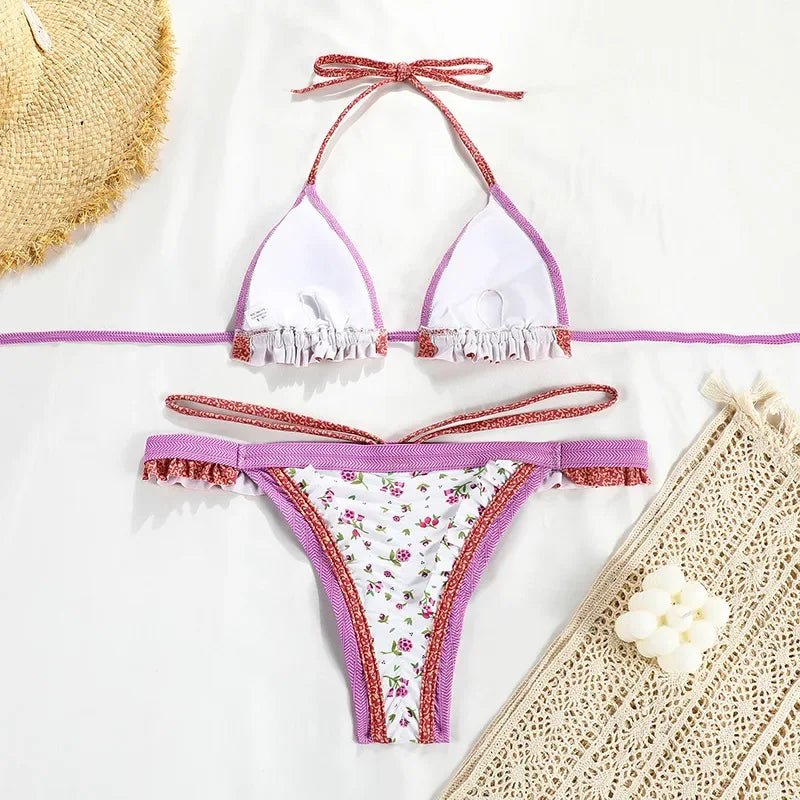 Women’s Printed Bikini Set – Halter Backless Swimwear, Beachwear, Biquini