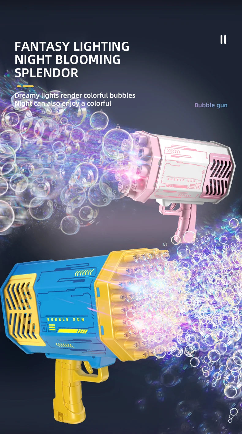 Automatic 69-Hole Bubble Gun Machine with Lights – Soap Bubble Blower Toy for Kids