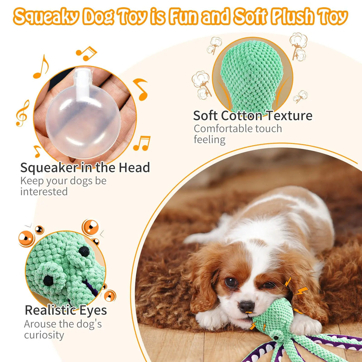 Plush Pet Chew Toy with Octopus and Food Designs