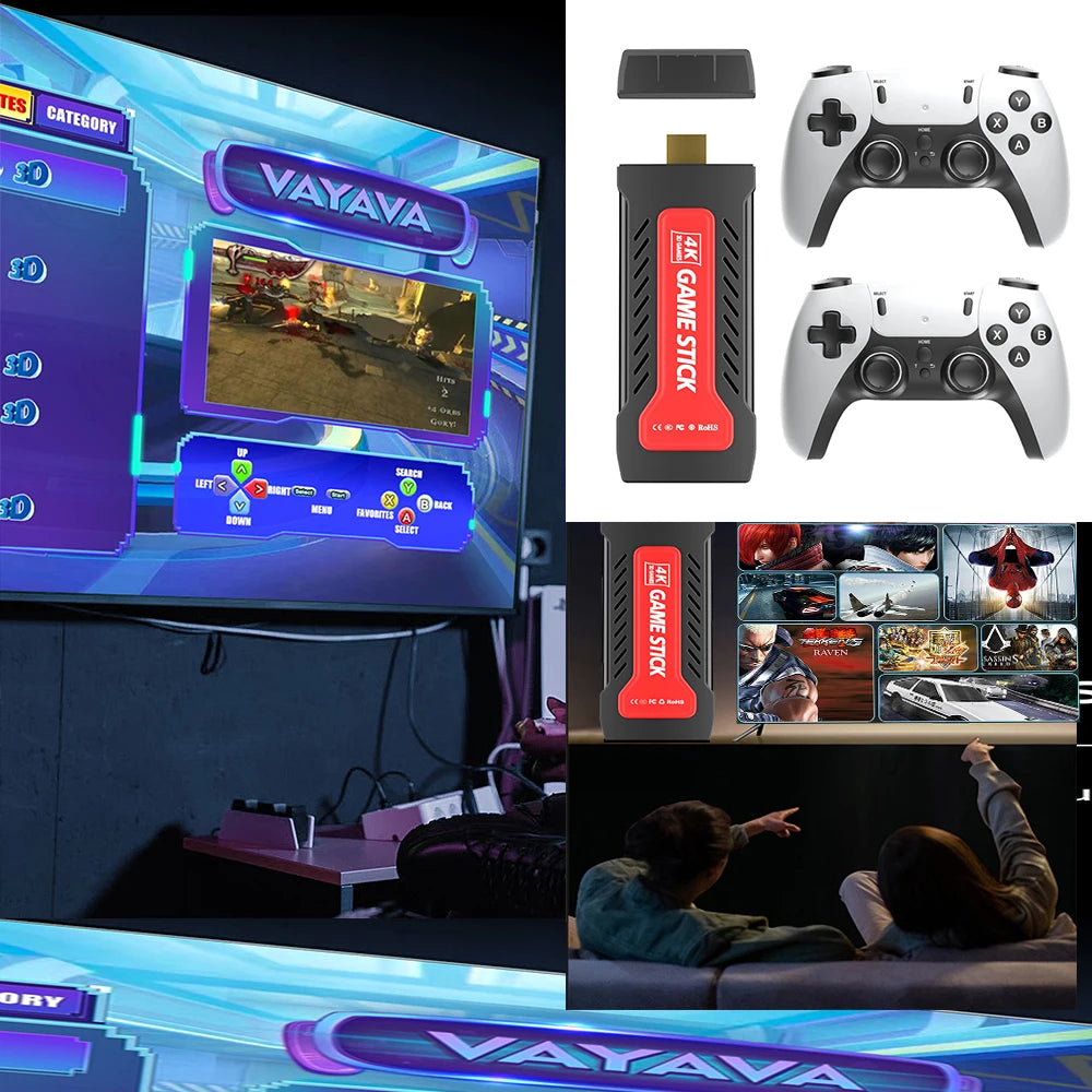GD30 4K Retro Game Stick, 64GB Built-In Games, Wireless 2.4G Classic Video Game Console with Dual Controllers