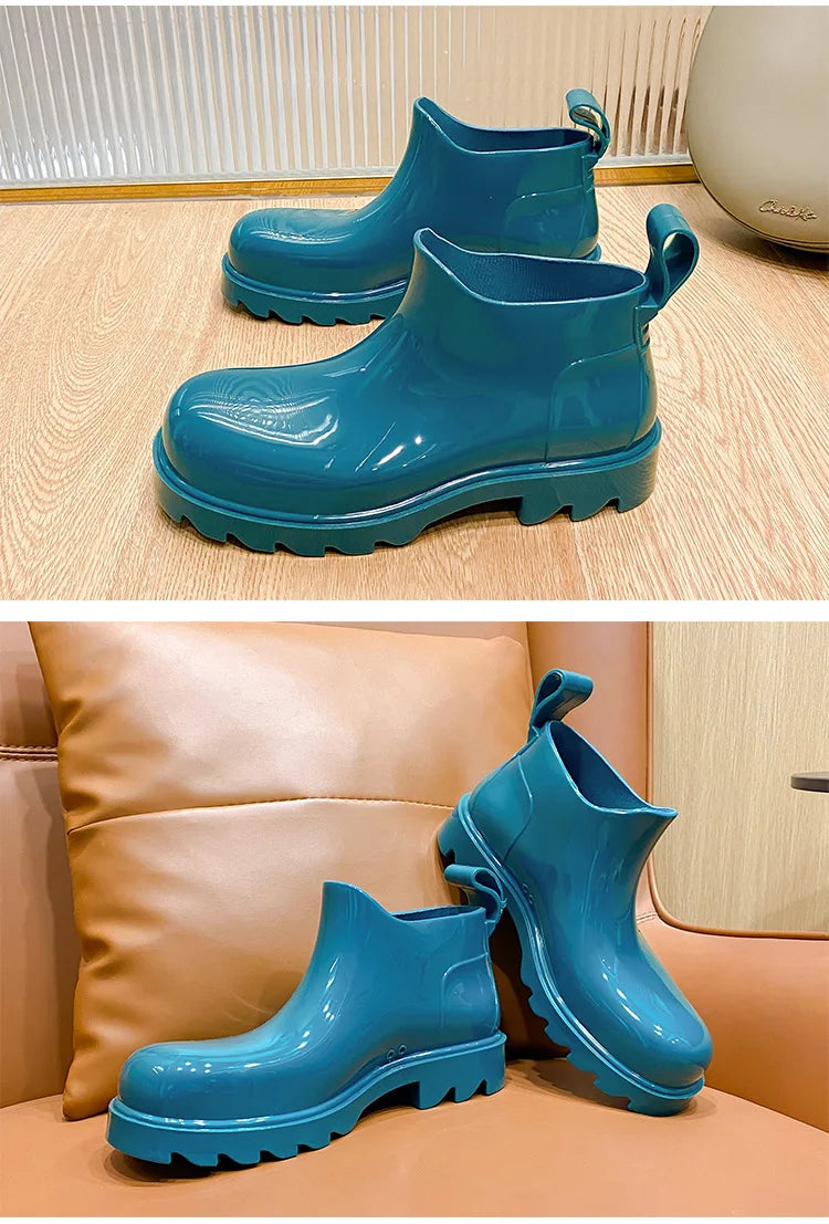 Women's Waterproof Rain Boots – New Luxury Jelly Short Boots with Thick Sole, Candy Colors