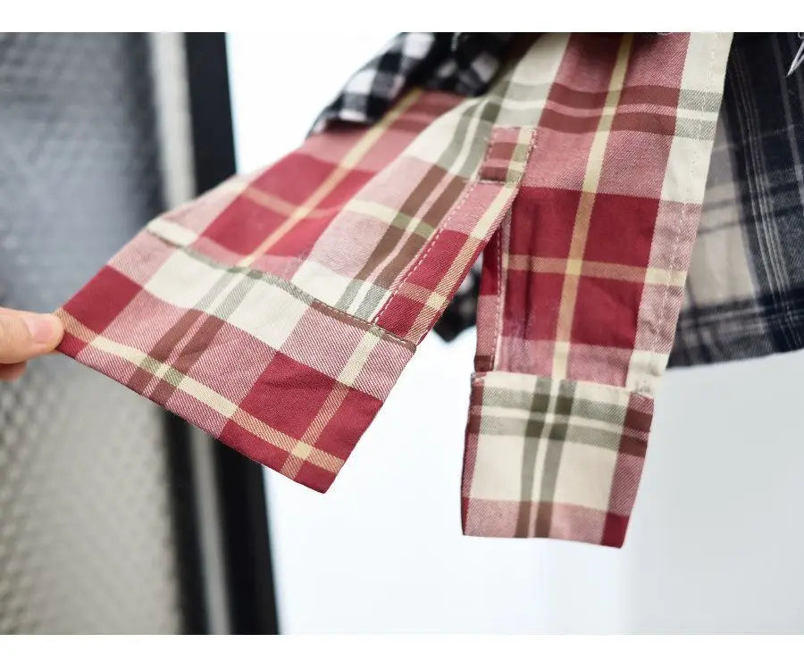 Vintage Plaid Denim Splicing Asymmetrical A-Line Mini Skirt