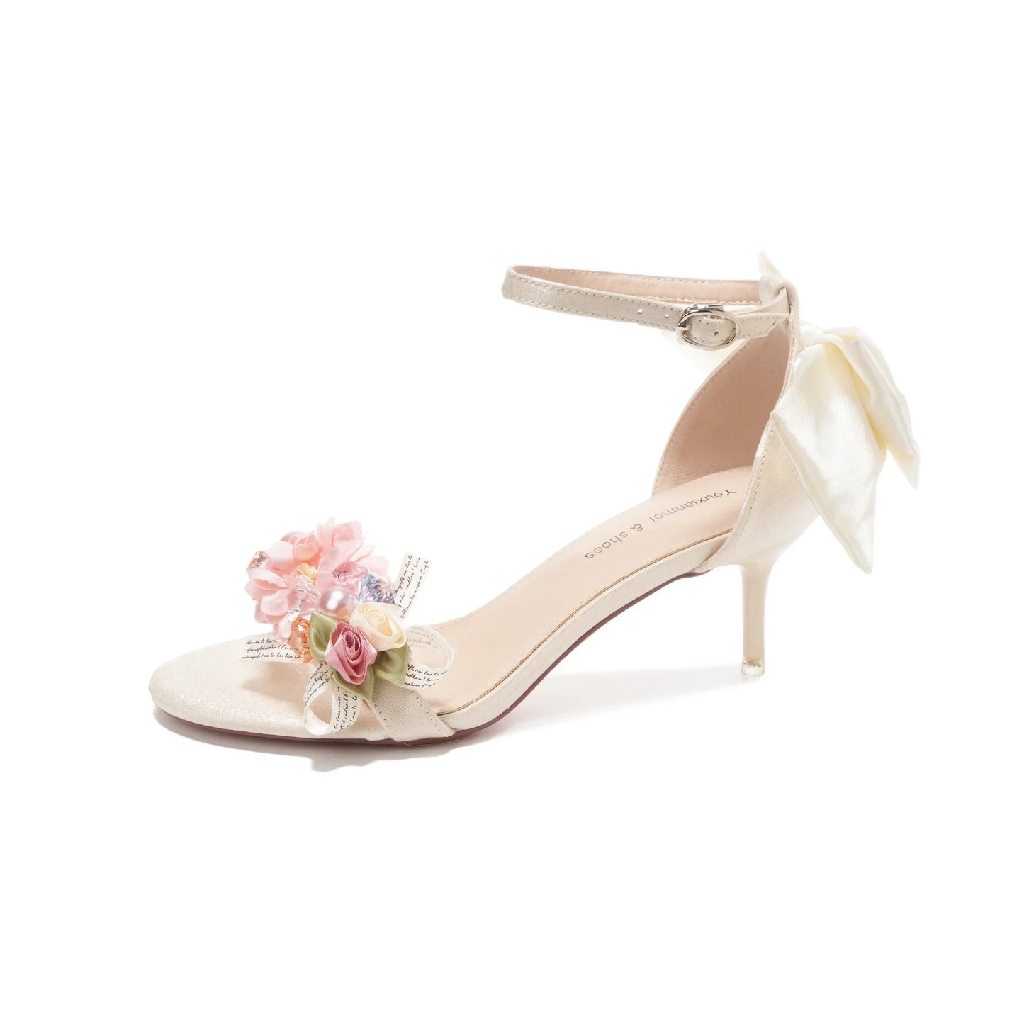 Women’s Open Toe High Heel Sandals – Satin Flower Bow, Buckle Strap, Elegant Dress & Wedding Shoes