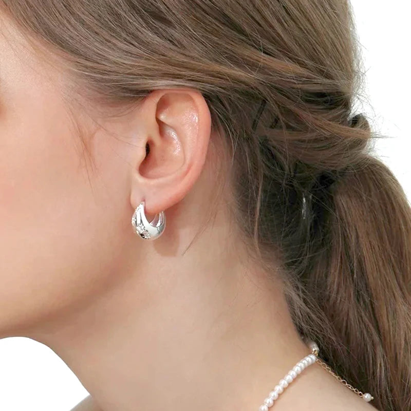 925 Sterling Silver Multi-Turn Hoop Earrings with White Zircon, Fashion Punk Jewelry for Women