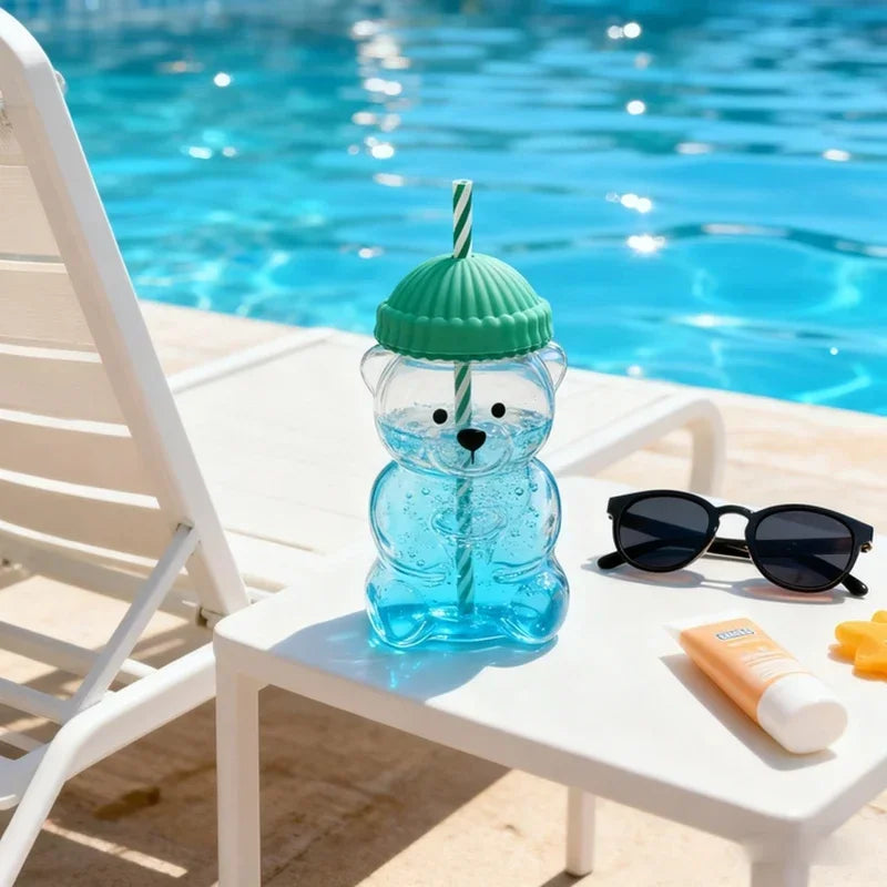 500ml Cute Bear Shaped Cup with Straw – Transparent Cartoon Coffee, Milk & Water Tumbler