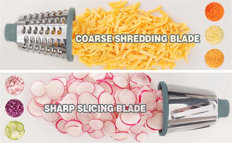 3-in-1 Rotary Cheese Grater – Manual Vegetable Slicer and Nut Grinder with Stainless Steel Blades