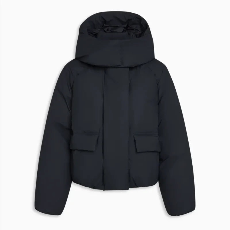 Women’s Hooded Cotton Winter Jacket – Solid Color Short Coat with Zipper Pockets, Warm Casual Outerwear