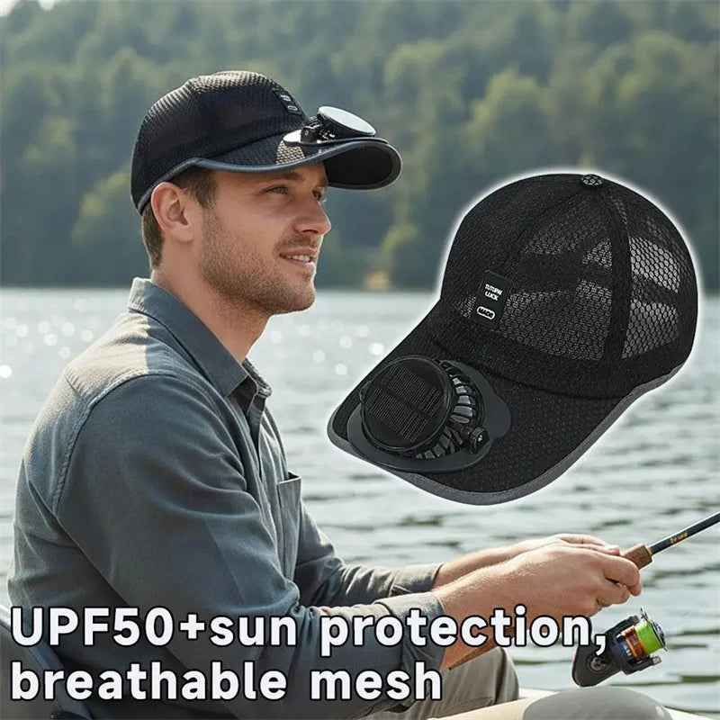 Solar Fan Baseball Cap with USB Charging — Unisex Outdoor Hat