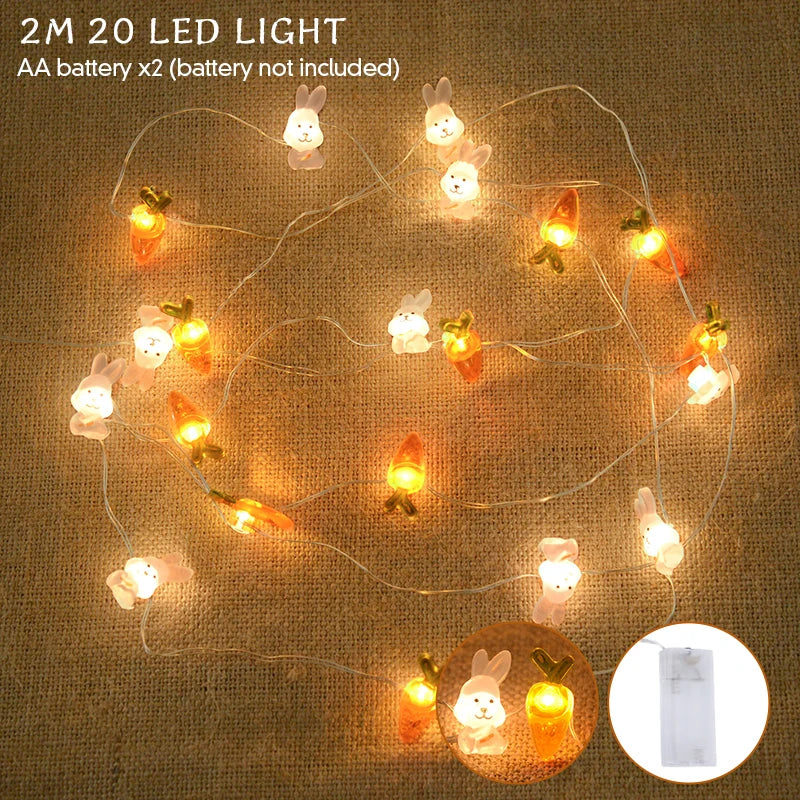 2/1 meter Easter String Lights for Home Decor 20 LED Glowing Easter Bunny Egg Carrot Fairy Light Ornament Decorations