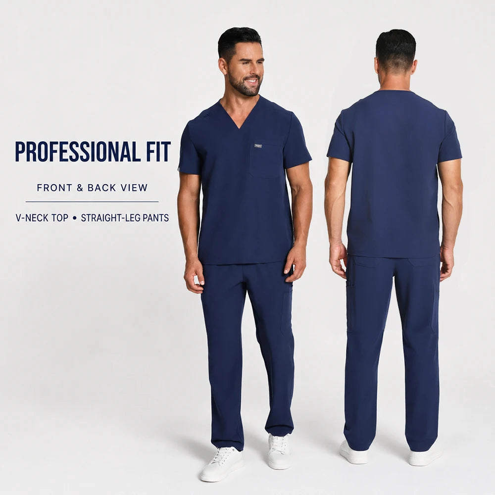 Men's Silver Ion Antibacterial Scrubs Set — Soft Stretch 2-Piece Medical Uniform