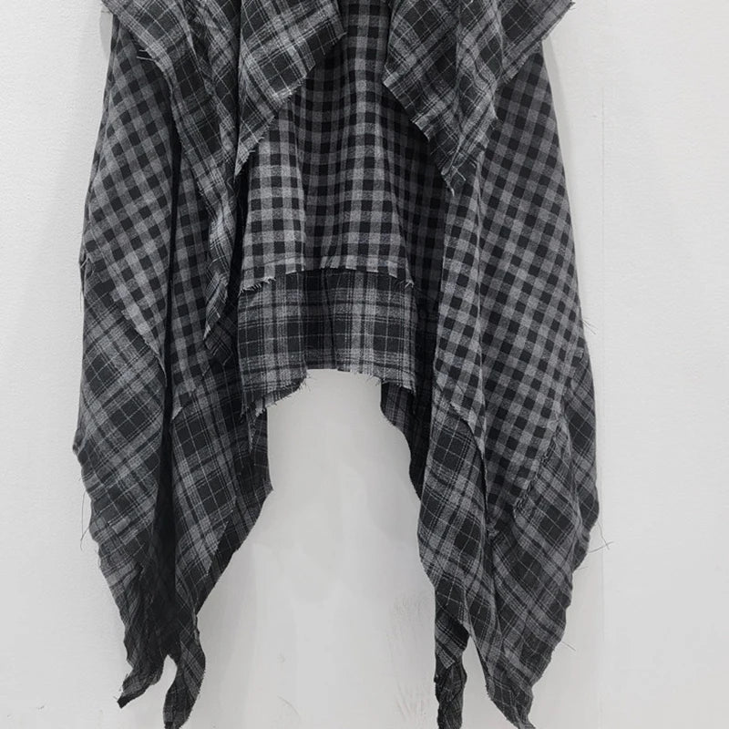 Irregular Plaid Patchwork Pleated A-Line Midi Skirt
