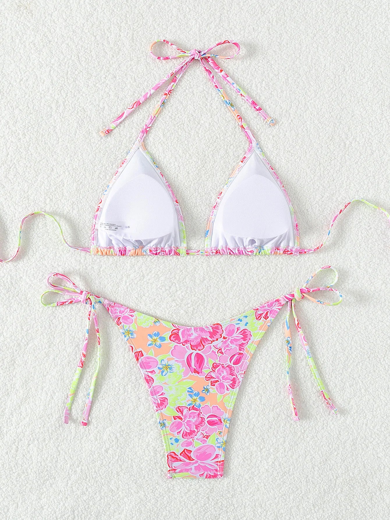Women’s Blue Floral Print 2-Piece Bikini Set – Push-Up Bra and Thong Swimsuit for Beach and Swimwear