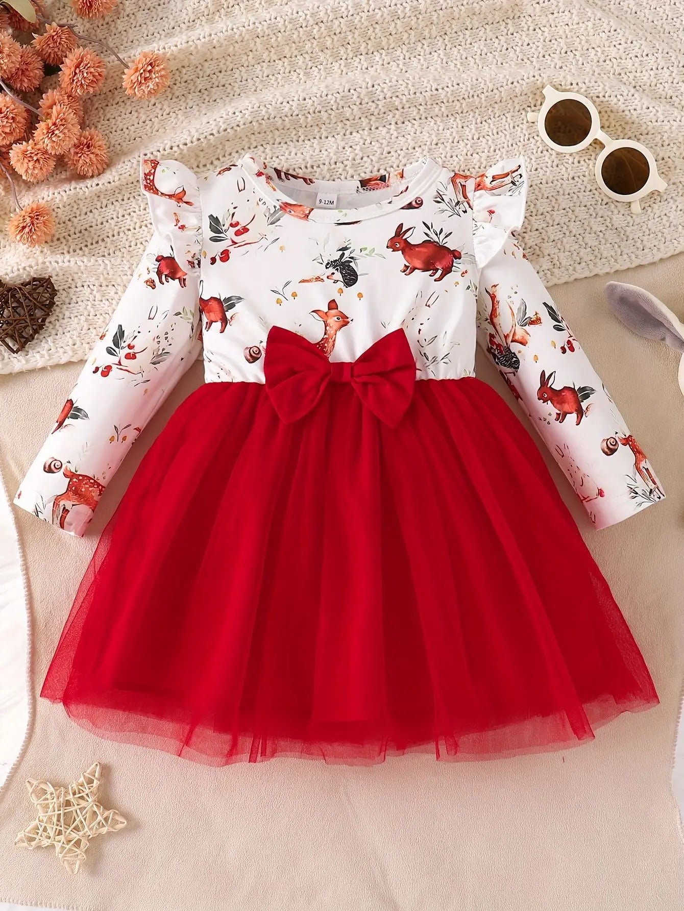 Baby Girl New Year Dress – Green Christmas Tree Print Outfit, “My First New Year” Costume for Newborns & Toddlers