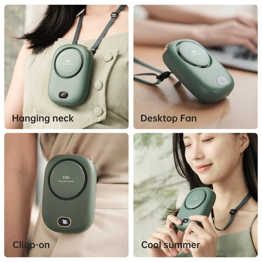 BreezeFlow™ Portable Neck Fan – Compact Bladeless Hanging Fan with Adjustable Lanyard, USB Rechargeable, Hands-Free Cooling Perfect for Kids, Travel, Sports & Outdoor Adventures