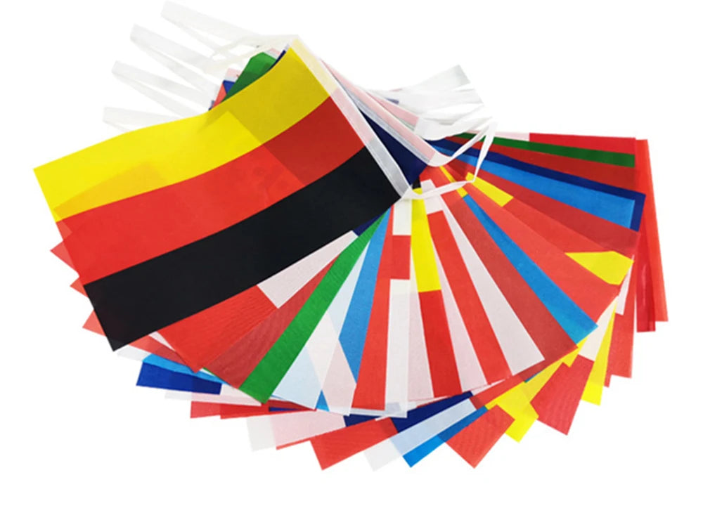48pcs 2026 Mini Football Country Flags (14×21cm) – Hanging Bunting Flags for Bar, Party & Decoration