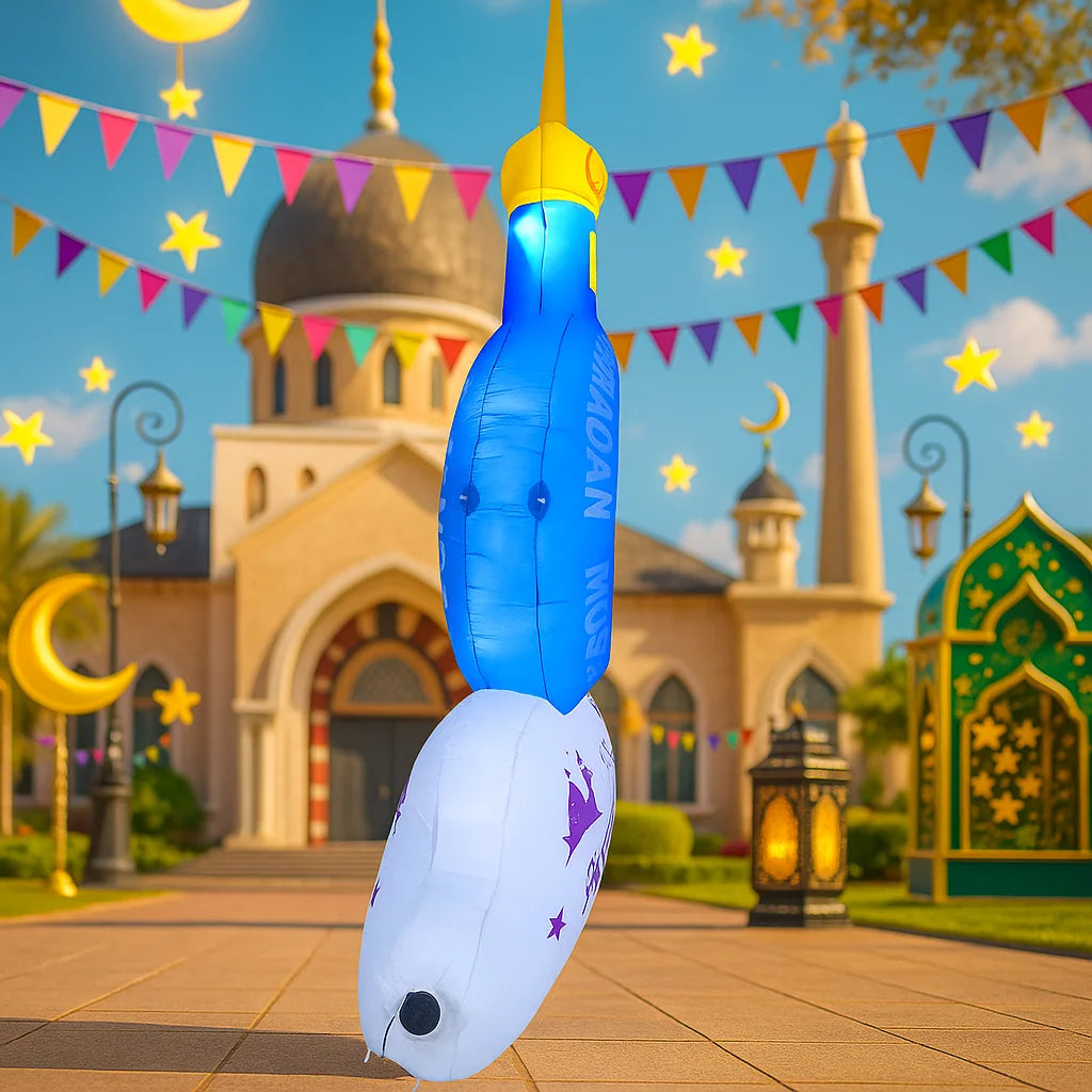Islamic Ramadan & Eid Inflatable Moon Outdoor Decoration, 2.4M (7.8FT) LED Yard Ornament