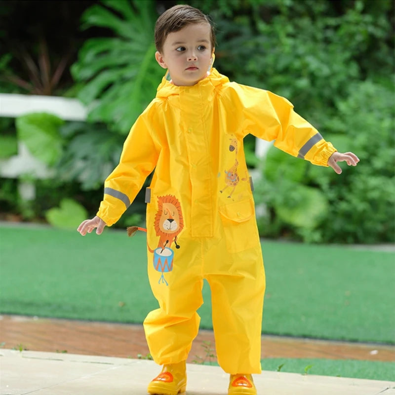 Children's Waterproof Rainwear Set – One-Piece Hooded Jumpsuit for Boys & Girls | Cartoon Dinosaur Design