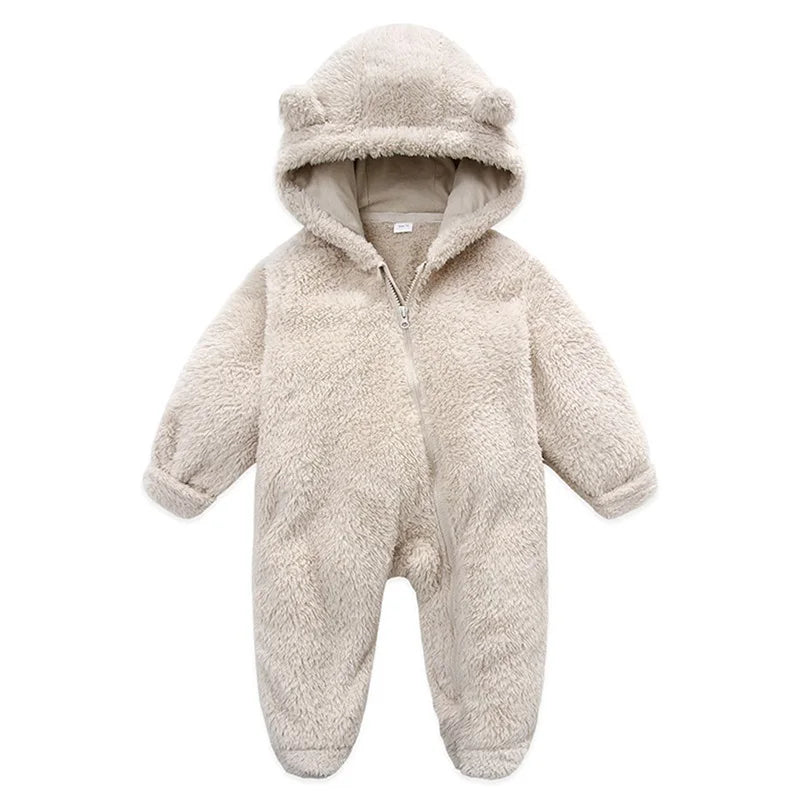 Infant Hooded Winter Romper – Long Sleeve Zipper Jumpsuit for Babies (0–12 Months)