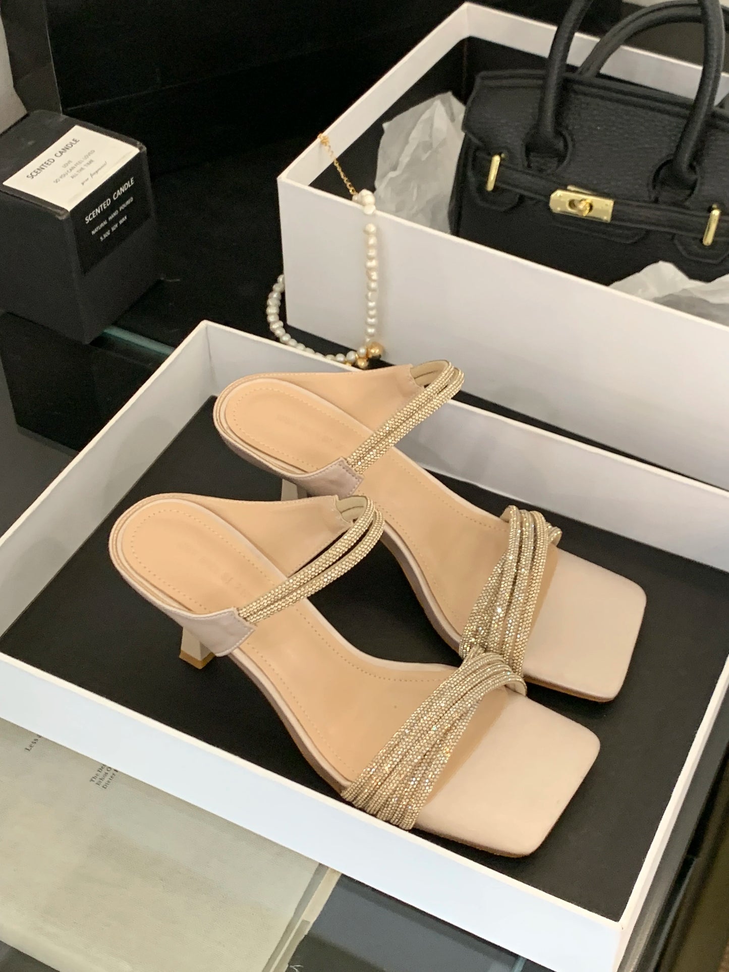 Women’s Open Toe High Heel Sandals with Rhinestone Spaghetti Straps | Party & Dress Shoes