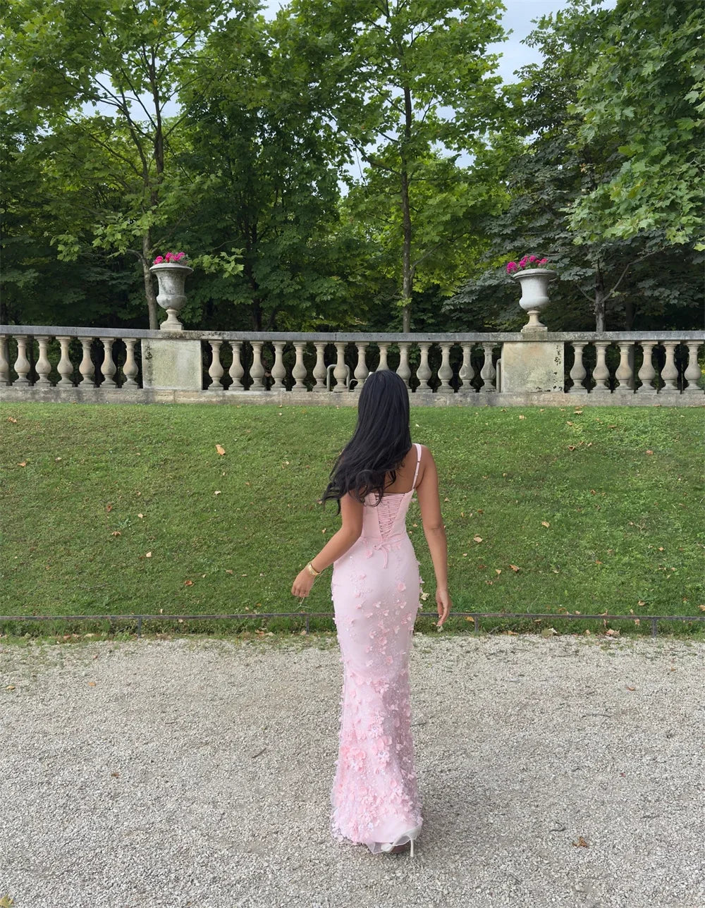 Luxury Blush Pink 3D Floral Mermaid Evening Gown – Halter Neckline, Lace, Custom Sizes Available