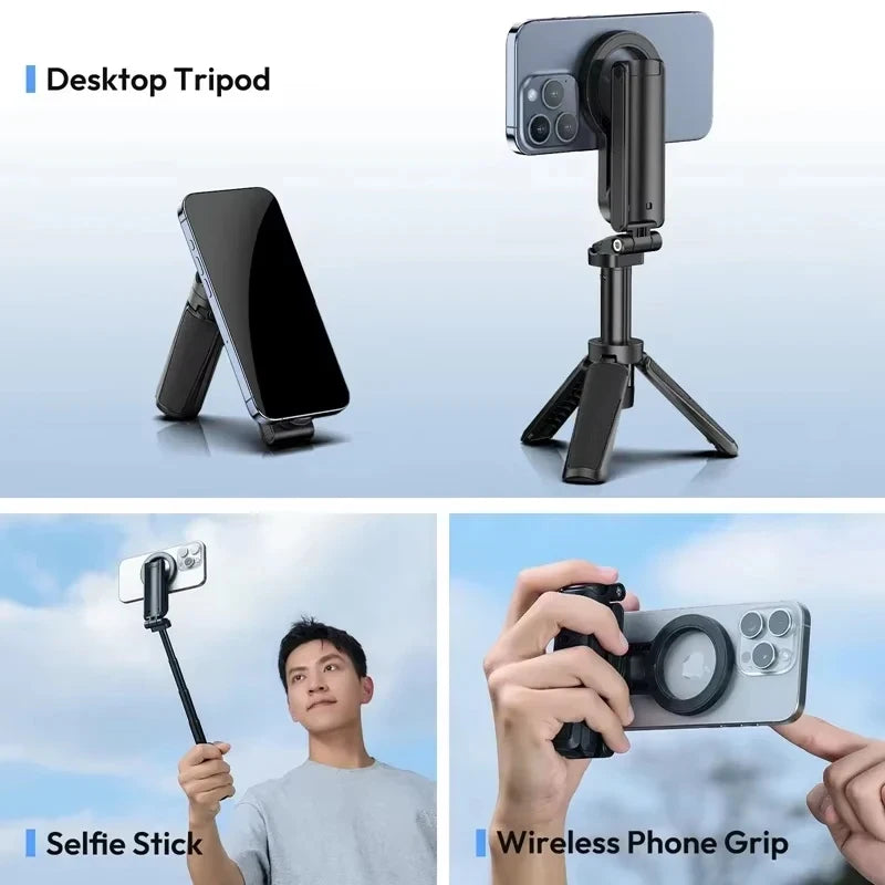 Magnetic Wireless Phone Grip & Selfie Stick Tripod – Compatible with iPhone 16/15/14/13/12 Pro Max & Samsung