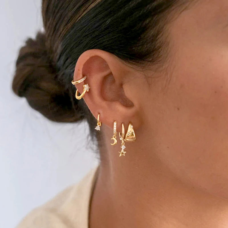 925 Sterling Silver Multi-Turn Hoop Earrings with White Zircon, Fashion Punk Jewelry for Women