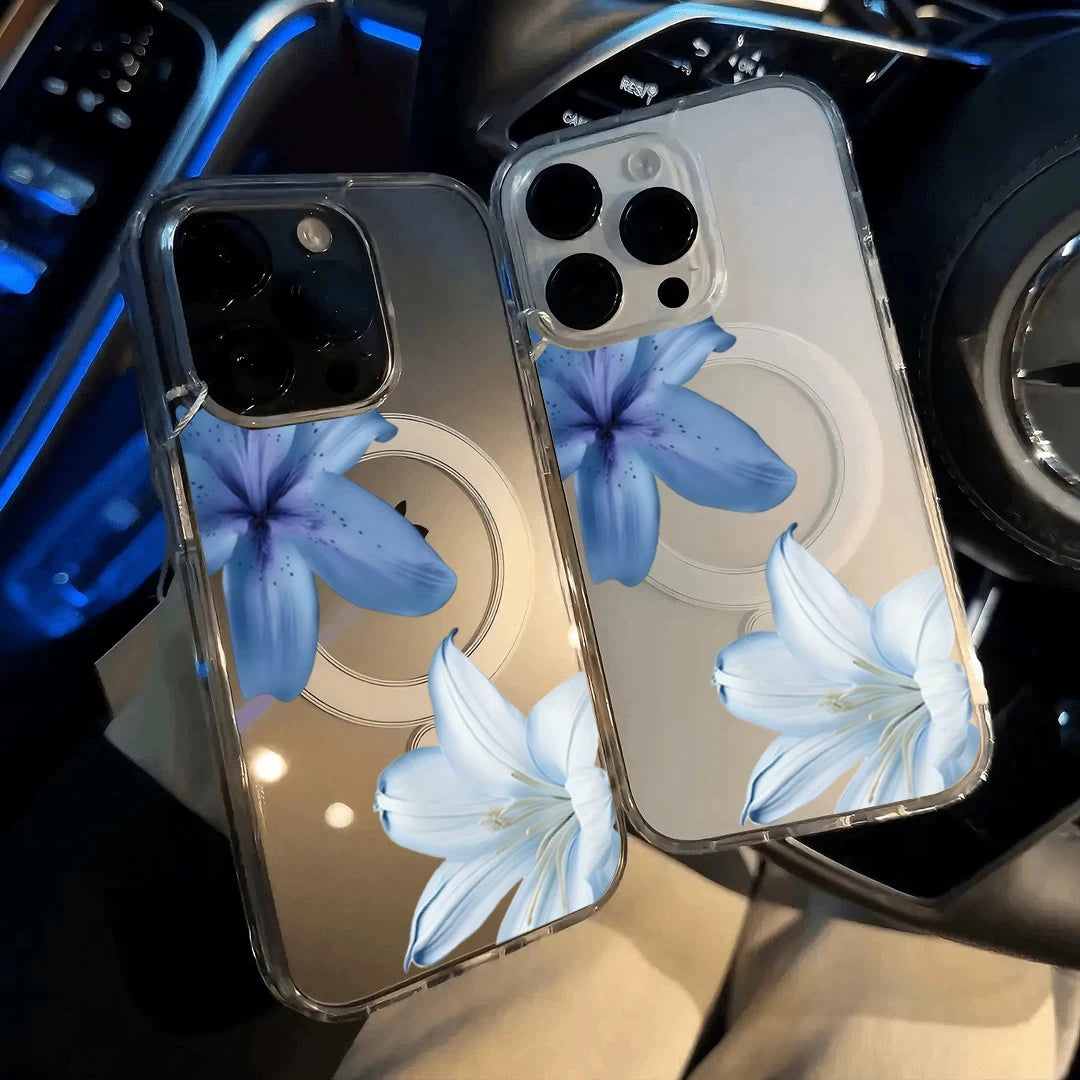 Elegant Blue Lily Pattern Silicone Phone Case