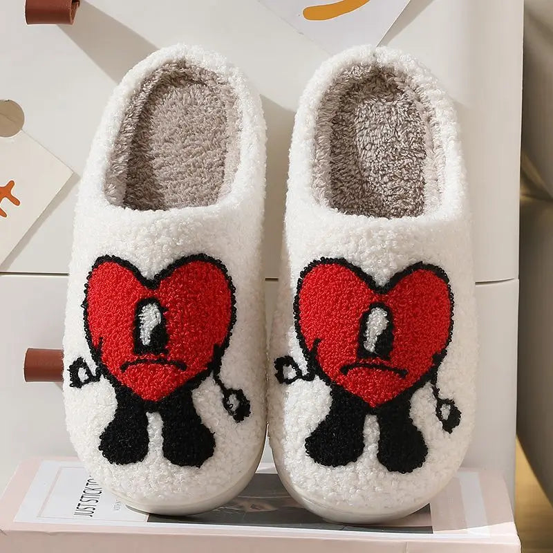 Women’s Winter Fluffy Slippers – Plush Fleece Indoor Home Slides with Heart Design