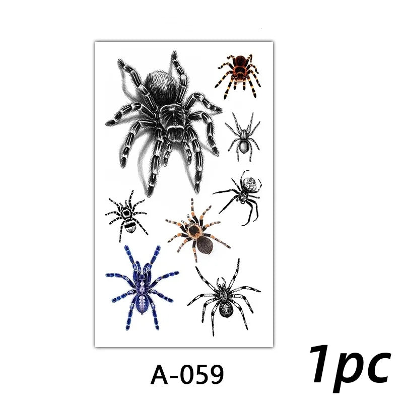 Spider Temporary Tattoo Stickers with Realistic Arachnid Designs for Halloween Costumes, Gothic Party Looks and Festival Body Art