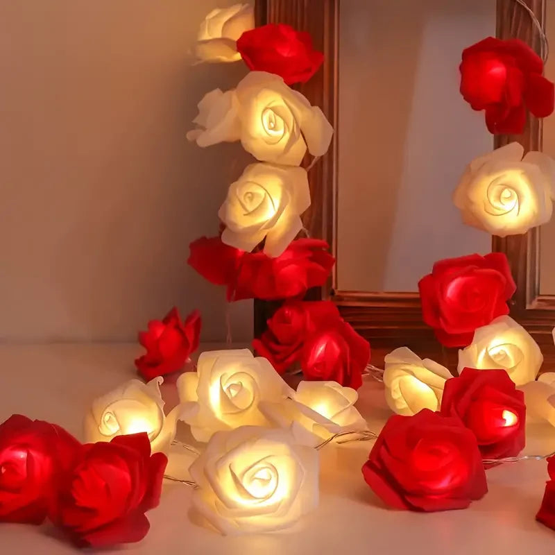 Artificial Rose Flower LED String Lights (10/20 LEDs) – Decorative Fairy Light Garland for Home, Wedding, and Party Decor