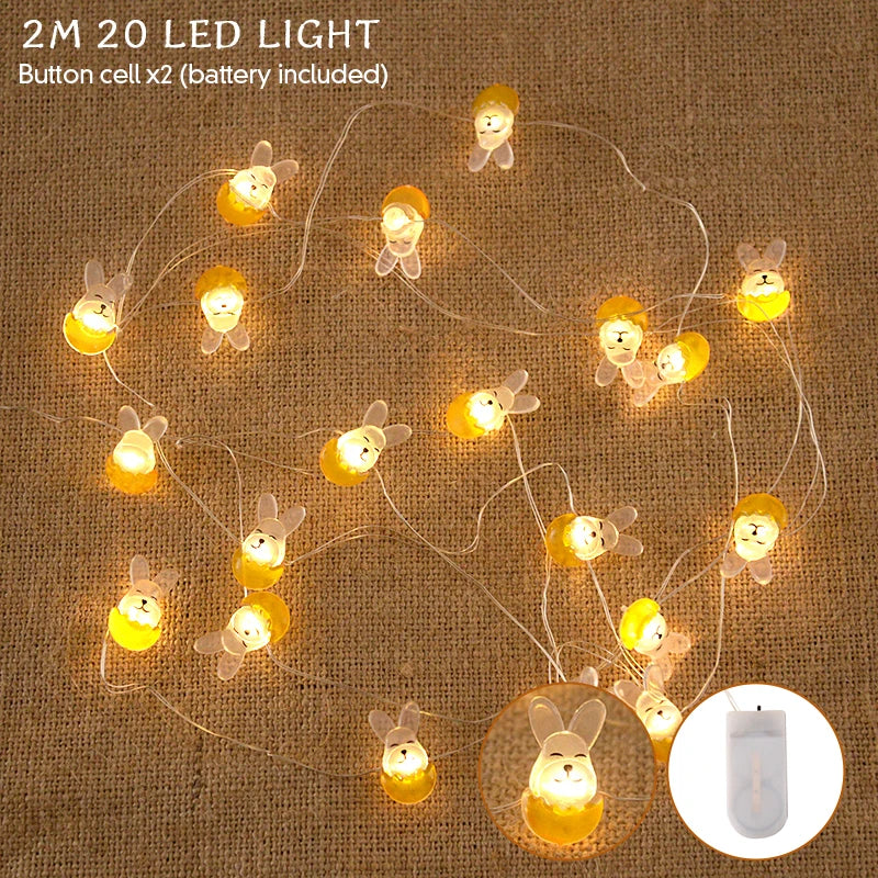 2/1 meter Easter String Lights for Home Decor 20 LED Glowing Easter Bunny Egg Carrot Fairy Light Ornament Decorations