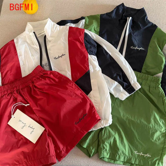 Kids Color-Block Sunscreen Jacket & Shorts Set – Boys & Girls