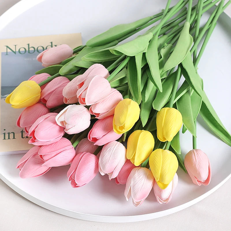 10Pcs Of Artificial Plant Tulip Soft Pole Room Dining Table Decoration Wedding Party Garden DIY Christmas Anniversary Decor