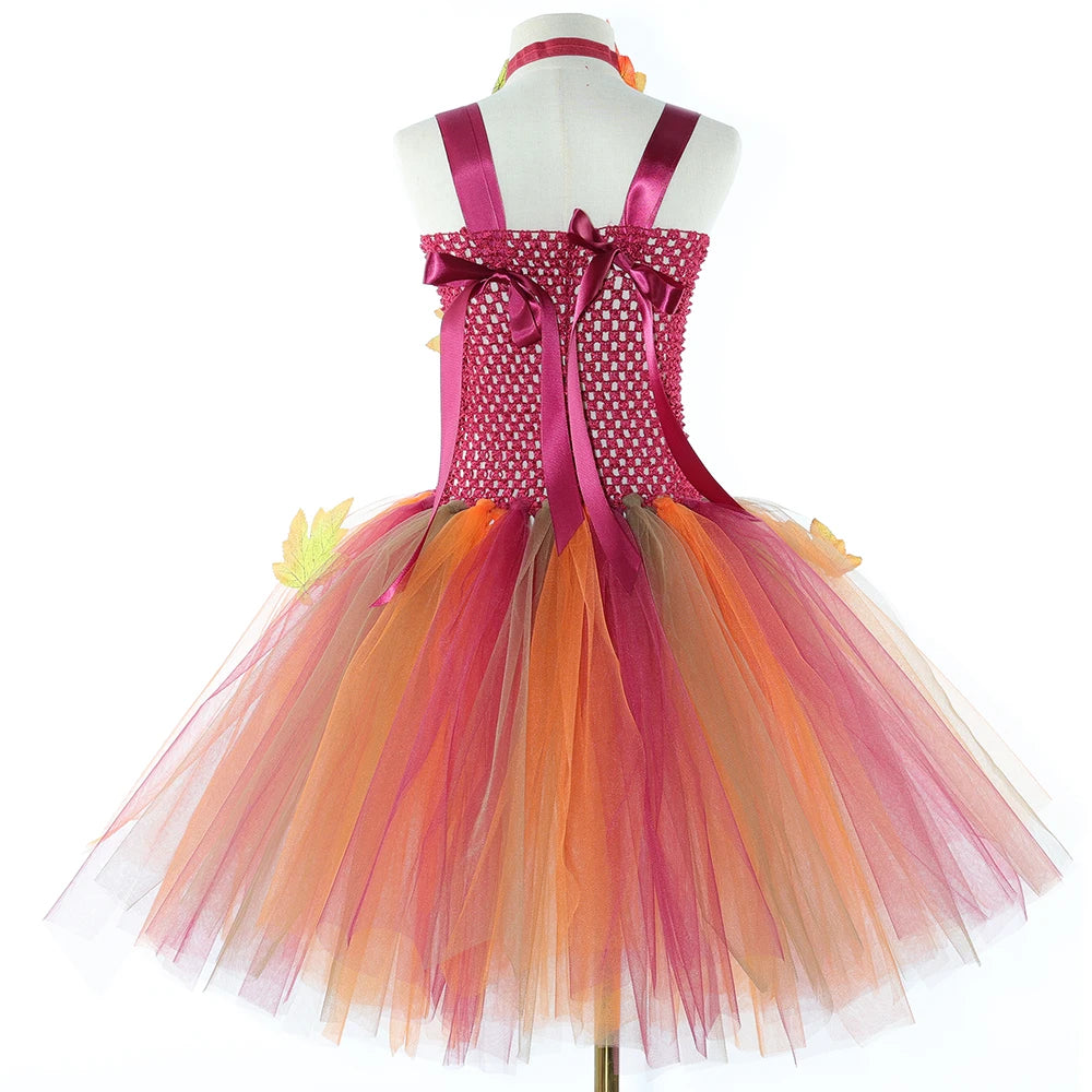 Girls' Autumn Maple Leaf Fairy Costume Dress