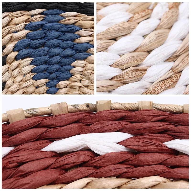 Straw Woven Tray Wall Decor Hanging Plate Round Fruit Storage Basket Bohemian Home Decoration Rattan DIY Crafts Gifts