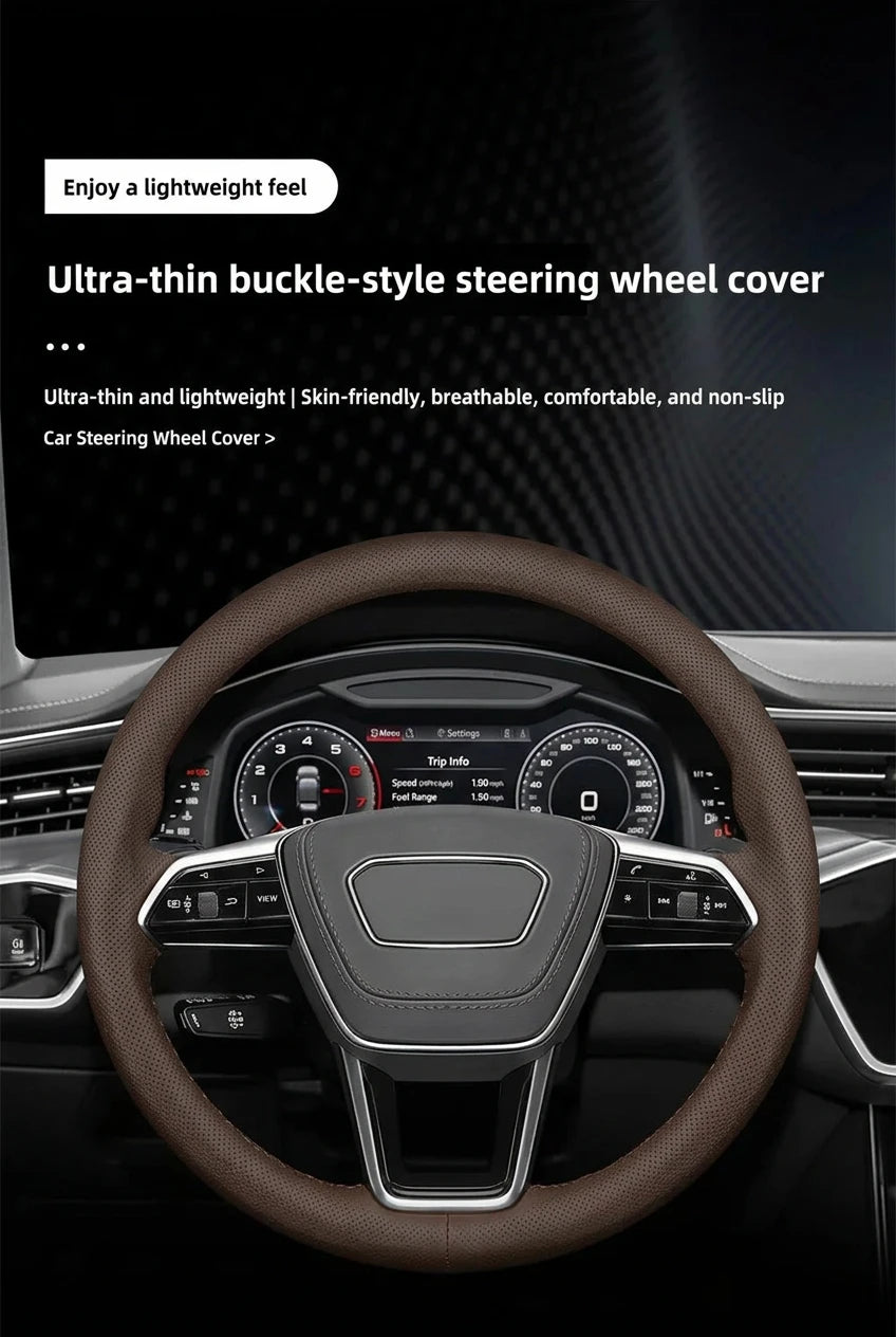 Textured Faux Leather Car Steering Wheel Cover, 38 cm
