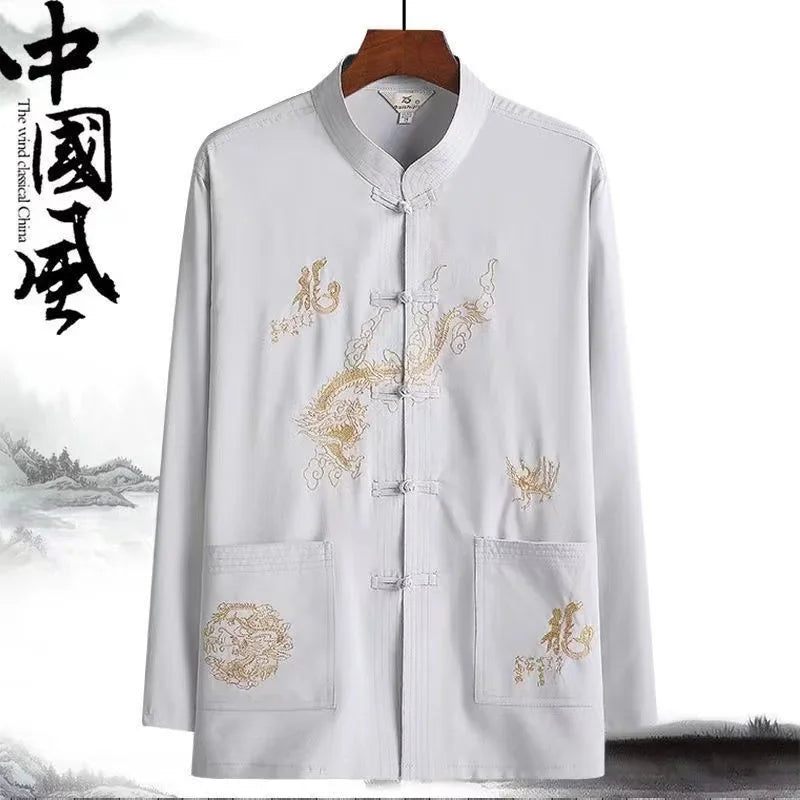 Tai Chi Clothing Men Women Traditional Chinese Kung Fu Costume Set Classic Vintage Middle-aged Elderly Fathers Tang Suit Dragon