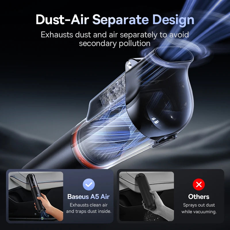 Baseus A5 Air Cordless Handheld Vacuum Cleaner – Powerful Suction for Car & Home