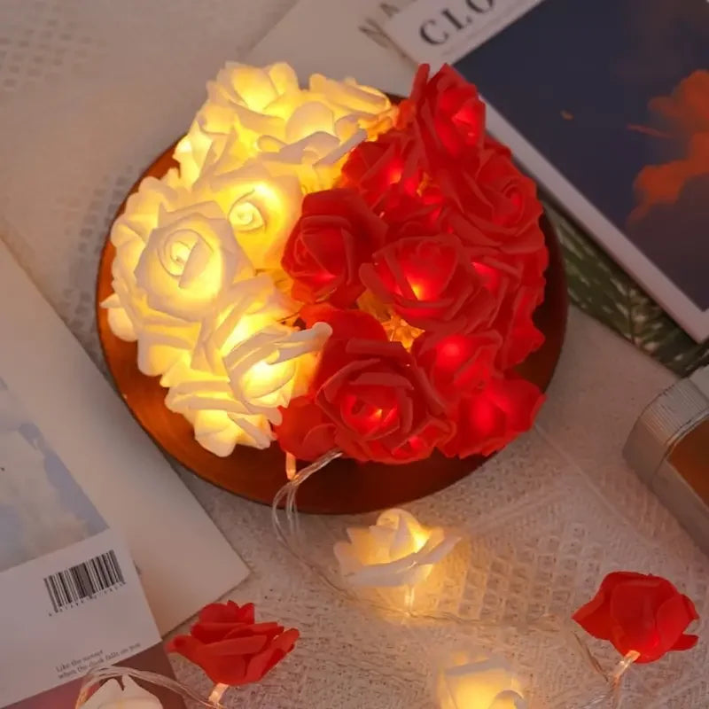 Artificial Rose Flower LED String Lights (10/20 LEDs) – Decorative Fairy Light Garland for Home, Wedding, and Party Decor