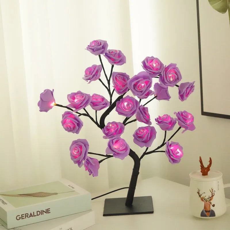 24 LED Rose Lamp, Rose Light Tree Table Top Decorations for Wedding Mother's Day Valentine’s Day Decorations, Gift for Girls Mom