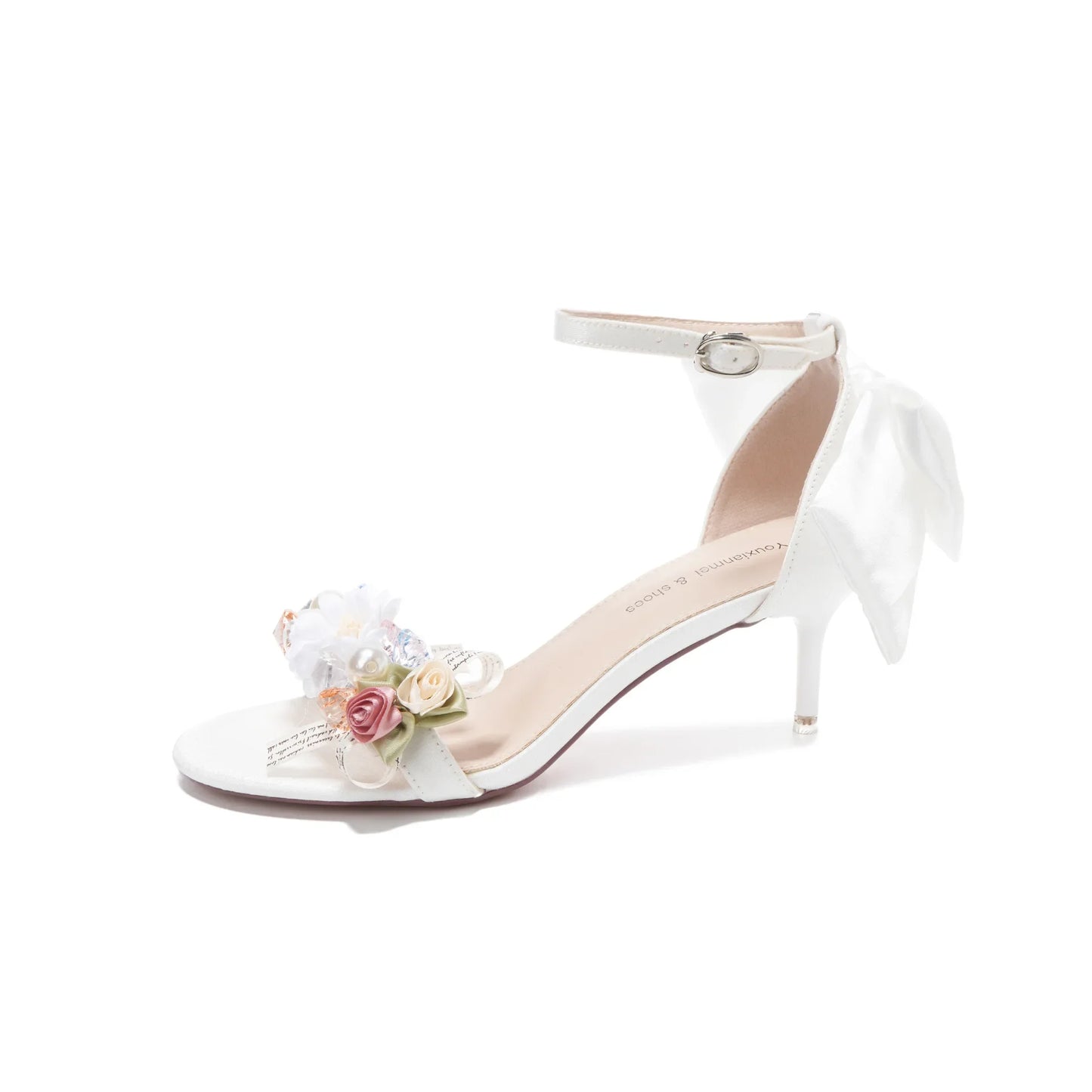 Women’s Open Toe High Heel Sandals – Satin Flower Bow, Buckle Strap, Elegant Dress & Wedding Shoes