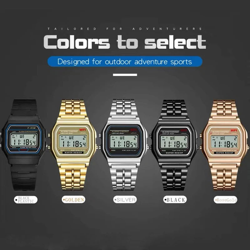Vintage LED Digital Watch with Steel Strap – Unisex Electronic Sports Wristwatch, Valentine’s Day Gift