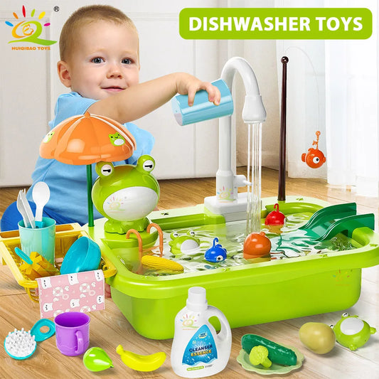 Kids Electric Dishwasher Toy with Kitchen Sink – Pretend Play Set
