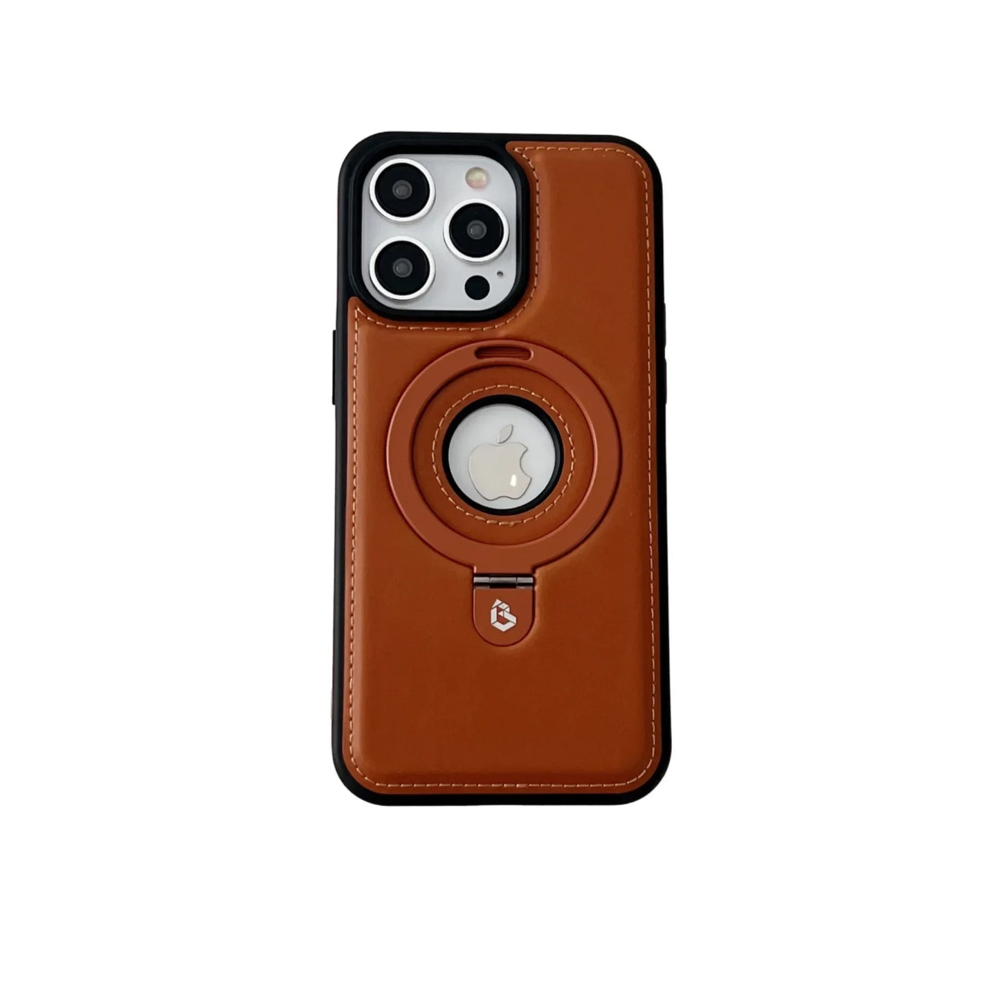 Leather Magnetic Ring Stand Phone Case for iPhone 12–16 Series – MagSafe Compatible, Shockproof, Supports Wireless Charging